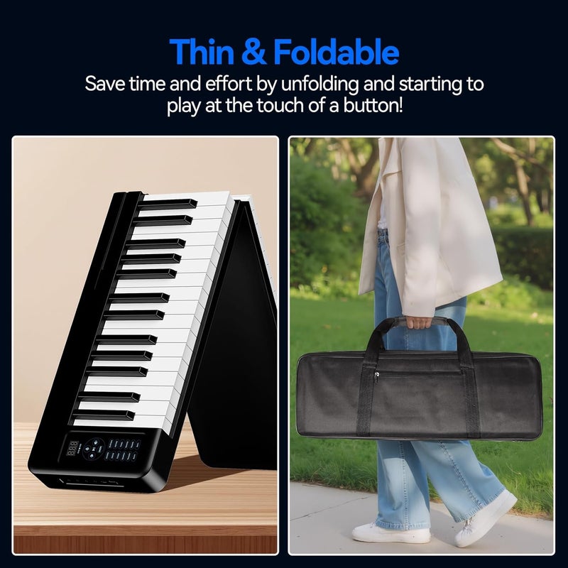 Rhymo Folding Piano Keyboard, 61 Keys Sensitive Electric Piano, Weighted Portable Electric Keyboards with Bluetooth MIDI, Digital Foldable Keyboard for Beginner - Image 3